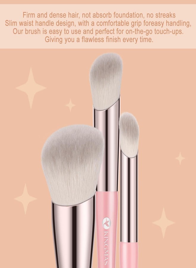 KINGMAS Angled Foundation Brush Concealer Brush, Premium Kabuki Makeup Brush for Liquid, Blending, Cream, Powder, Blush Buffing Stippling Face Makeup Tools White (Pink, 3Pcs (170W/270W/370W)) - Image 5